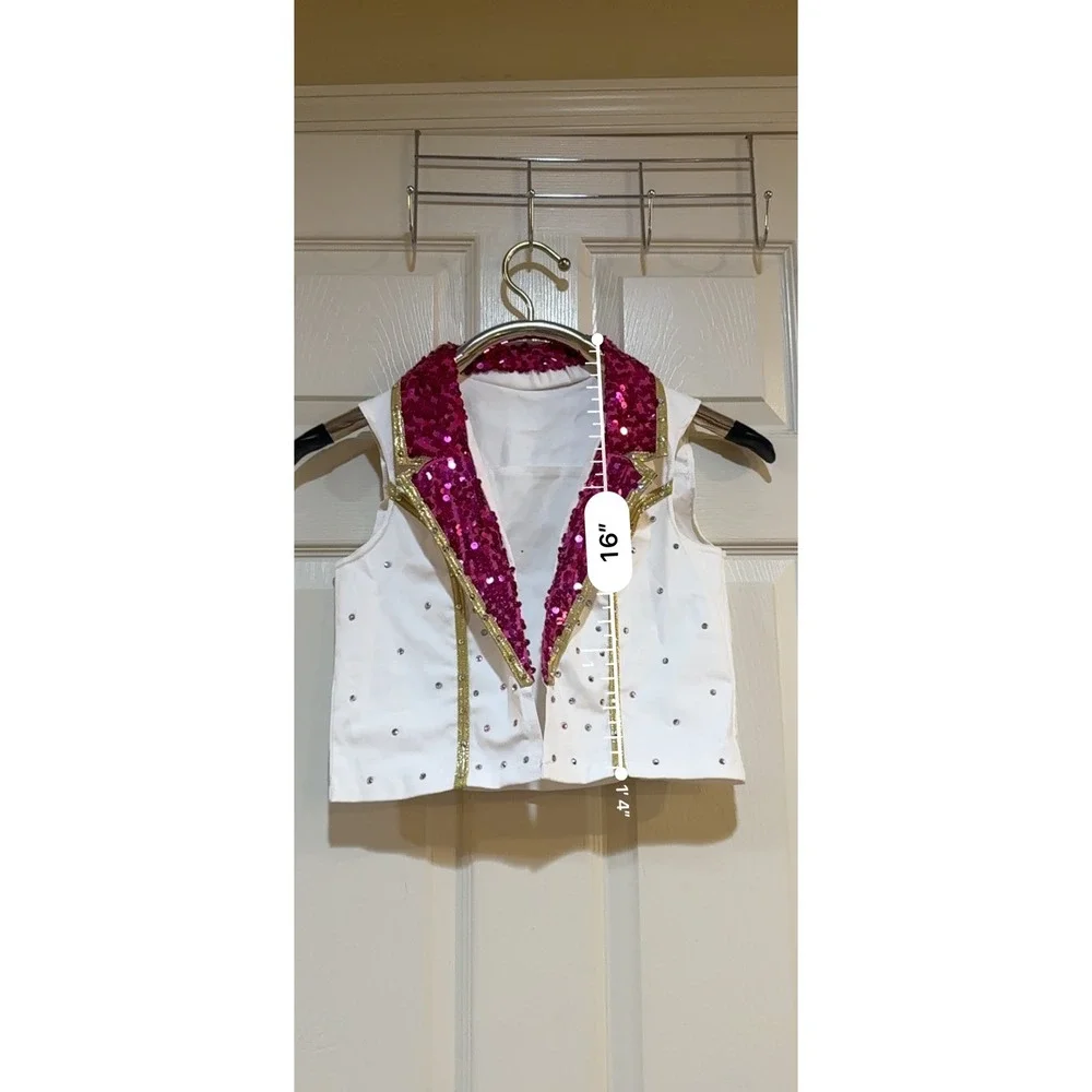 Weissman‎ Girls Dance Vest Pink Sequin Gold Trim Rhinestone LC Large Child Bow